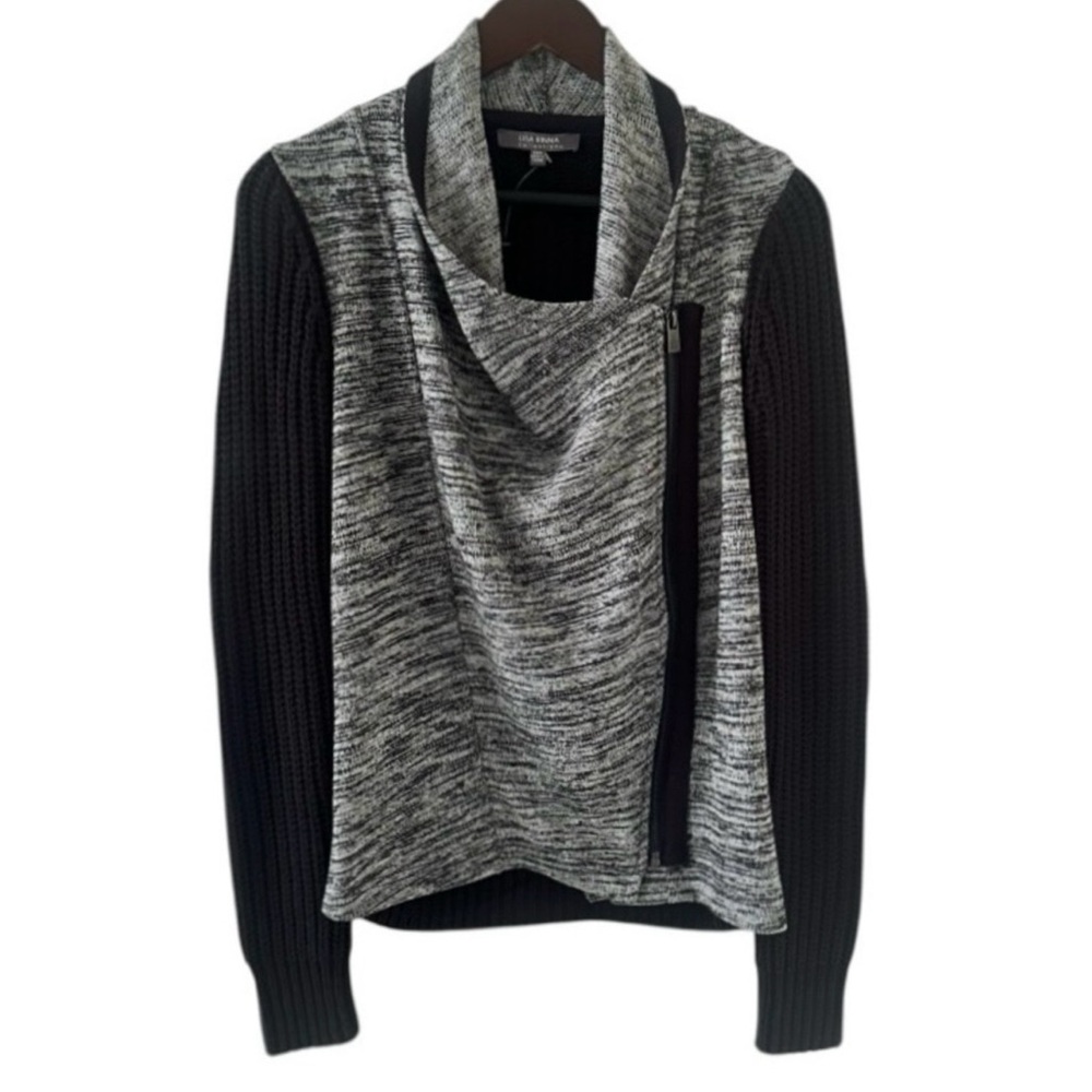 NEW Lisa Rinna Black and Gray Front Zip Long Sleeve Cardigan Sweater Size XXS